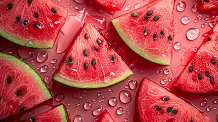 Summer isn't the same without watermelon! Sweet and juicy. You can feel the juice running down your arm. Careful where you spit those seeds.