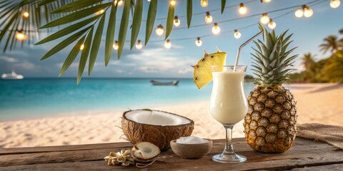 Pineapple and peach blended with wild berries and plumeria over a creamy coconut. Just got to top it off with whipped cream and a cherry.